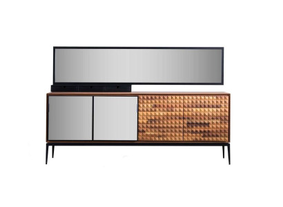 Anrichte Sideboard mit Spiegel Kommode Schrank Holz Braun Esszimmer